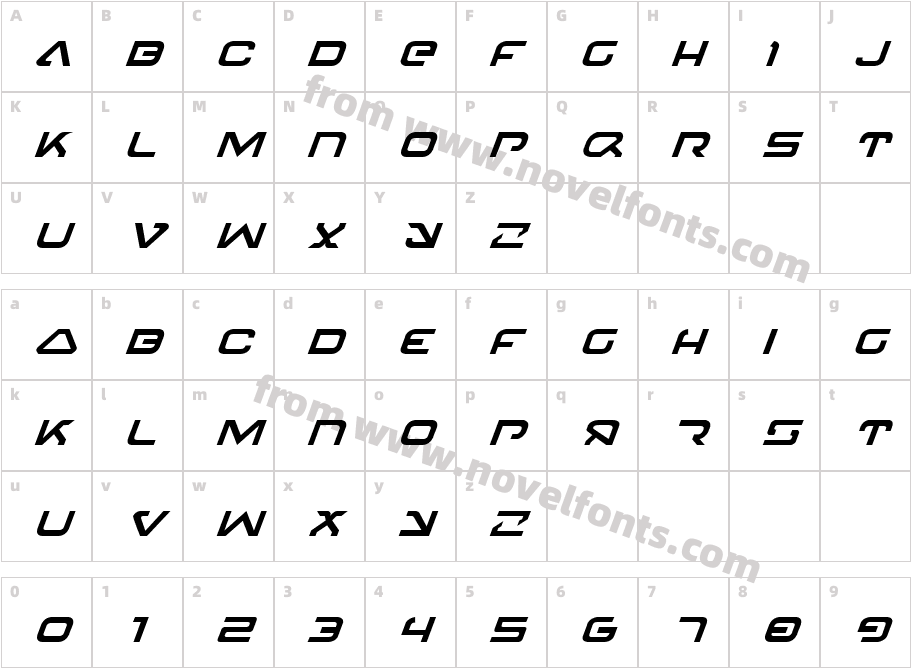 4114 Blaster ItalicCharacter Map