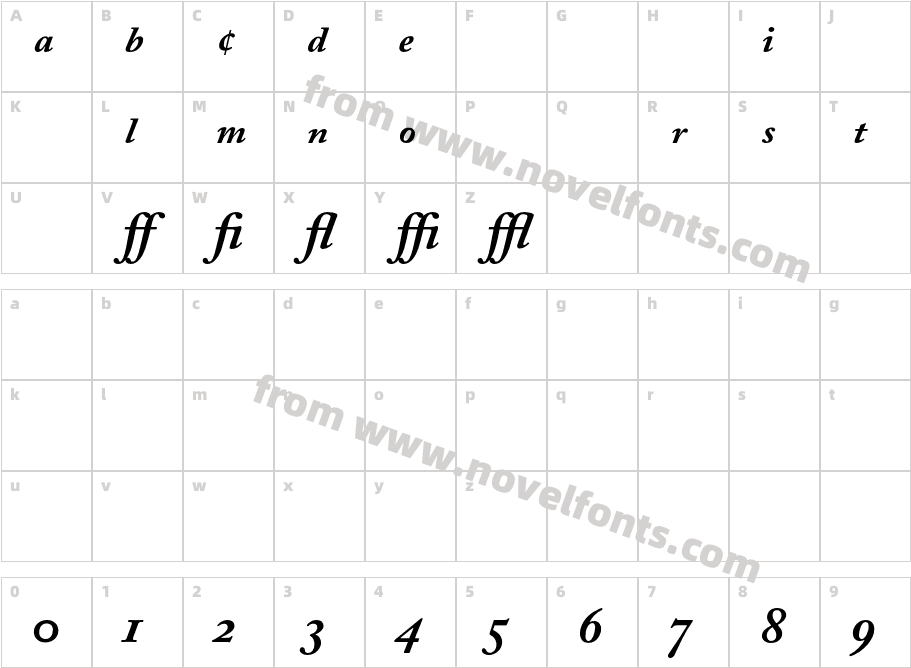 ACaslonExp-BoldItalicCharacter Map