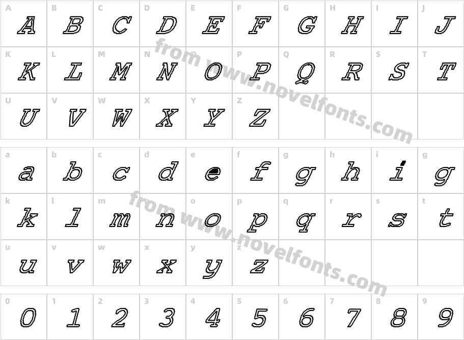 APL-Normal Hollow Expanded Bold ItalicCharacter Map