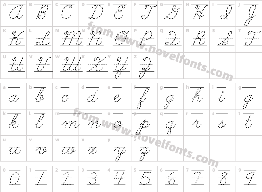 AbcCursiveDottedLinedCharacter Map