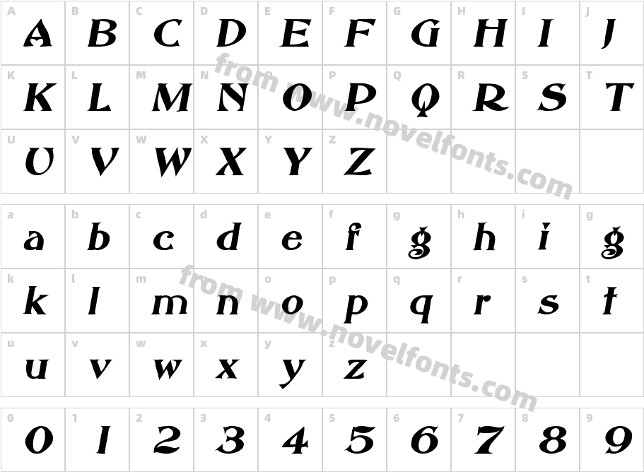 AbottOldStyle Bold ItalicCharacter Map