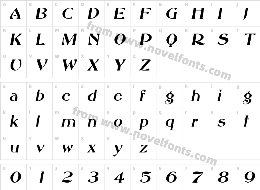 AbottOldStyle-RegularItalicCharacter Map