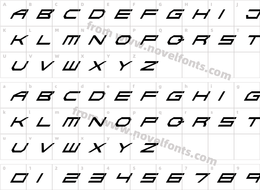 Absolute Zero ItalicCharacter Map