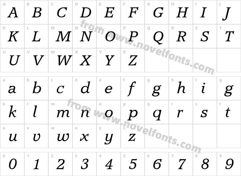 Accord SF ItalicCharacter Map