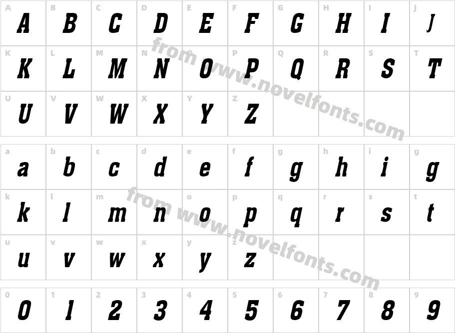 Ache Condensed BoldItalicCharacter Map