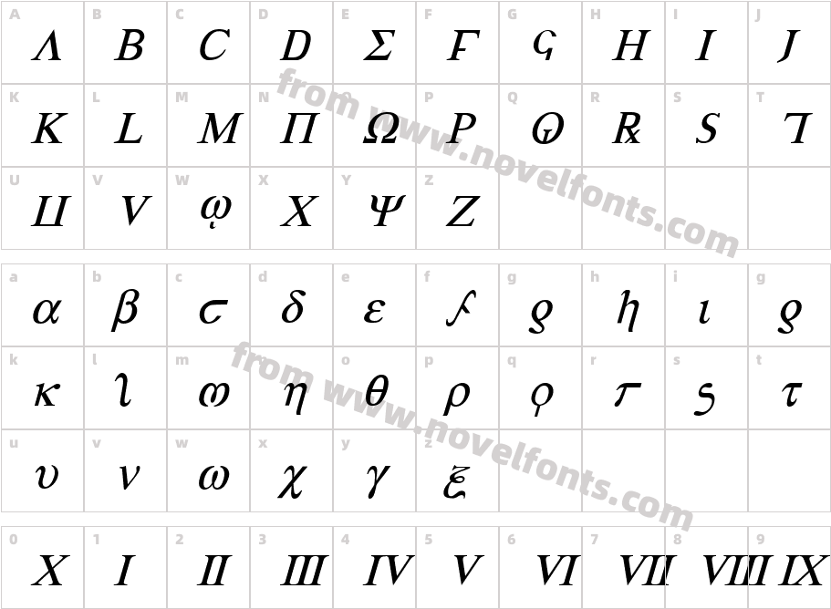 Achilles ItalicCharacter Map