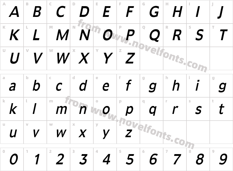 Adams Condensed ItalicCharacter Map