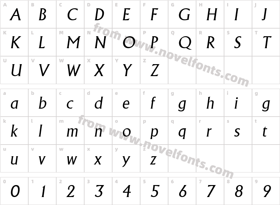 Adelon-RegularItalicCharacter Map