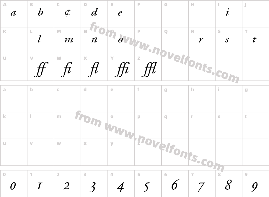 Adobe Garamond Italic ExpertCharacter Map