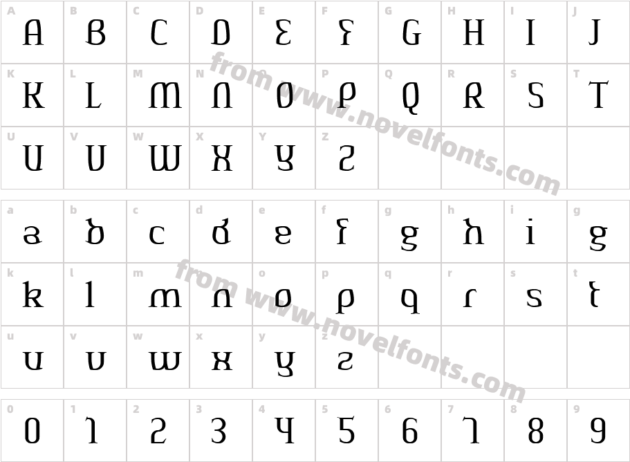 AeshmaDeava RegularOldSerifCharacter Map