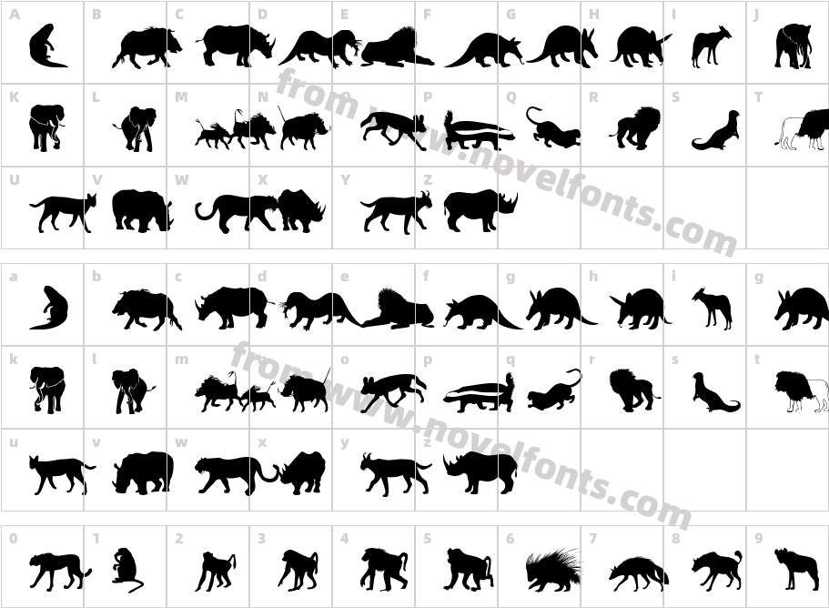 Afrika Wildlife B Mammals2Character Map