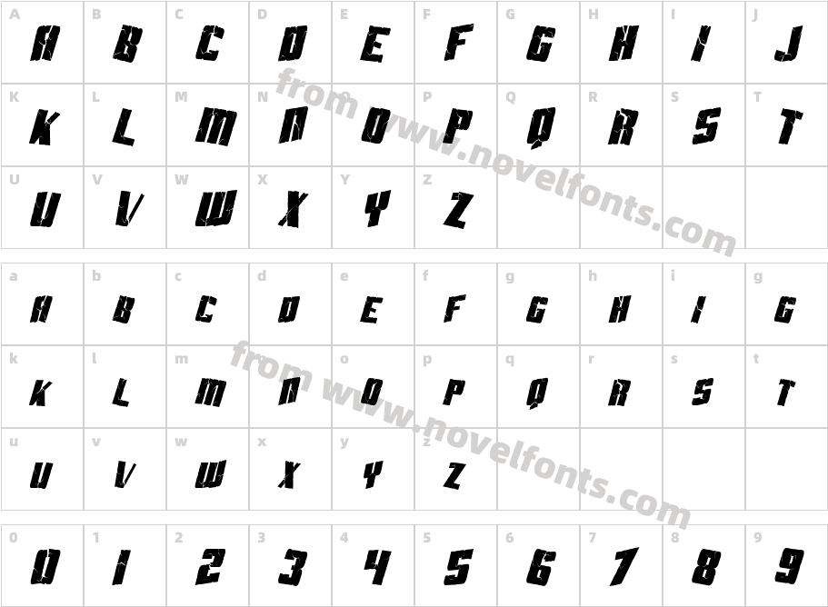 Aftershock Debris Condensed ItalicCharacter Map