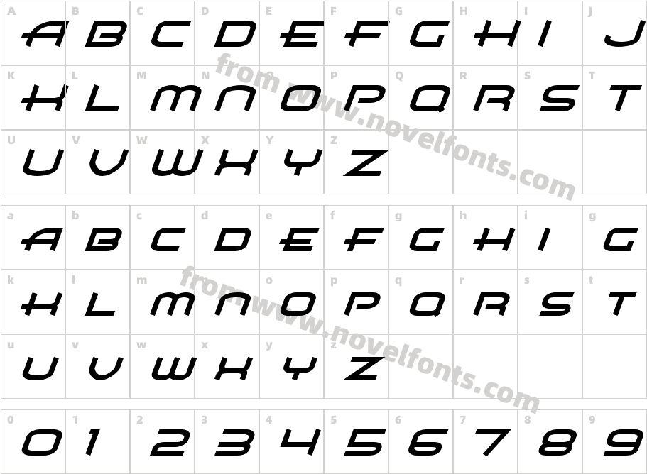 Air Flow BTN BoldObliqueCharacter Map