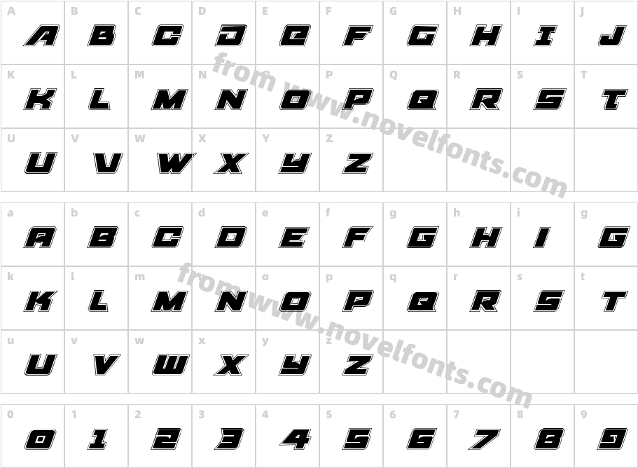 Aircruiser Academy ItalicCharacter Map