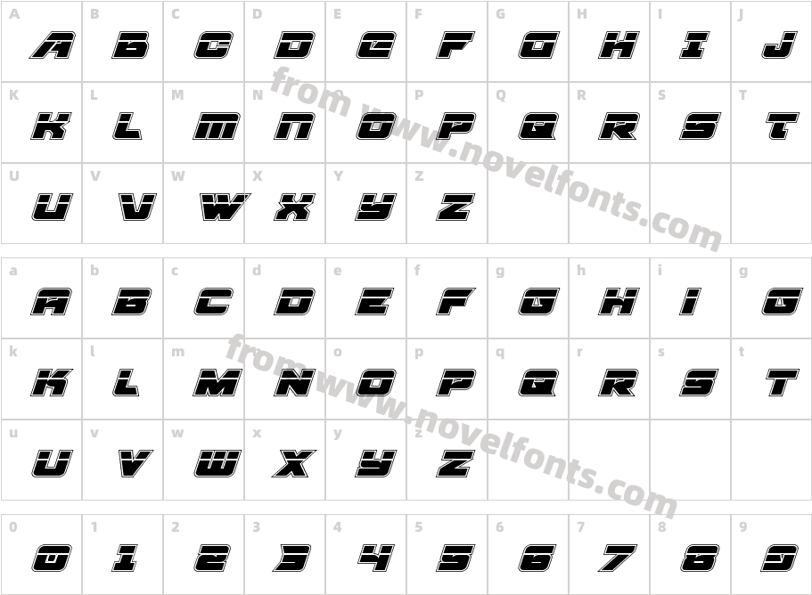 Aircruiser Academy Laser ItalicCharacter Map