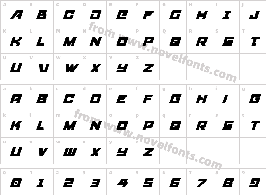 Aircruiser Condensed ItalicCharacter Map