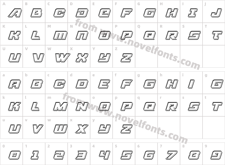 Aircruiser Engraved ItalicCharacter Map