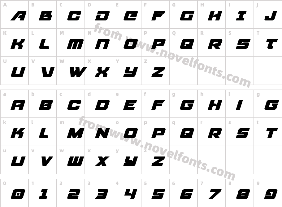 Aircruiser ItalicCharacter Map