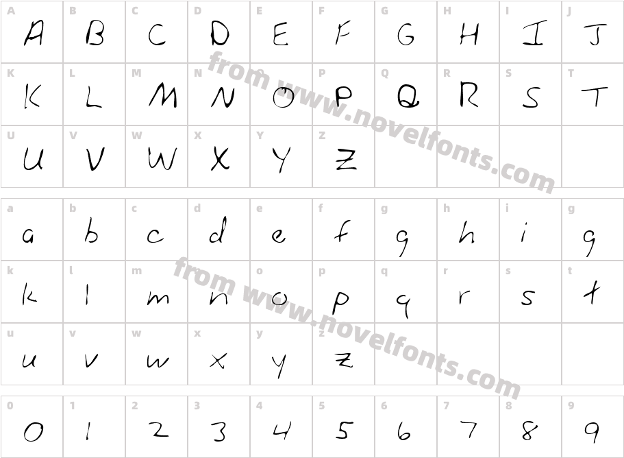 AlainasHand RegularCharacter Map