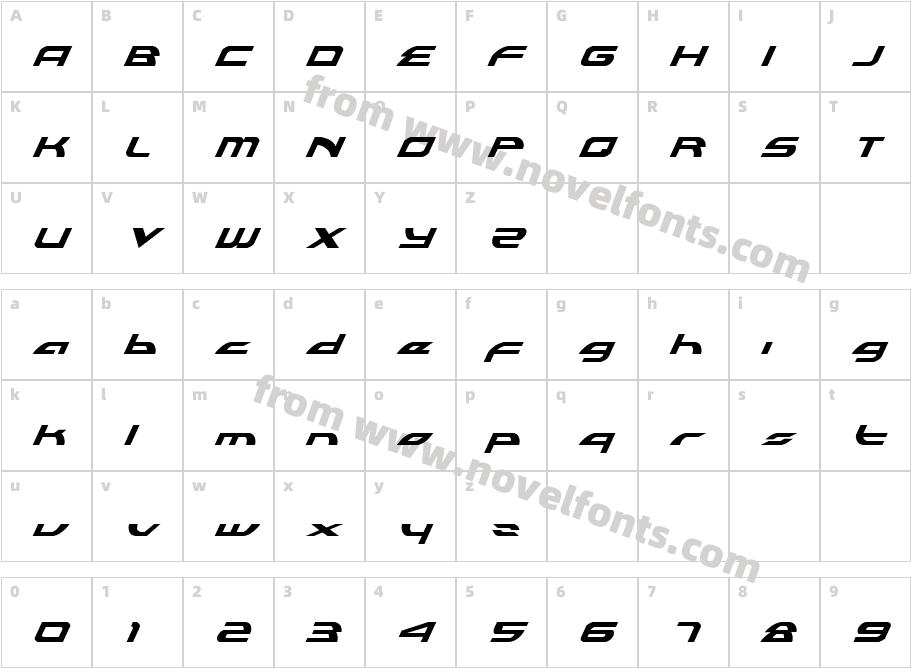 Alexis Lower Case ItalicCharacter Map