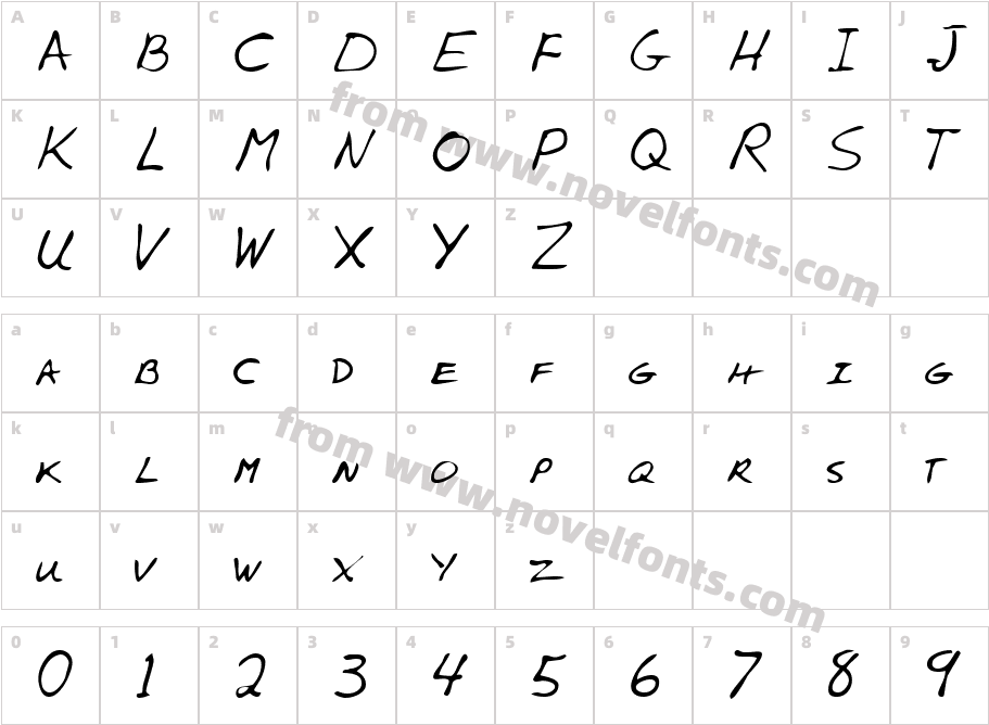 AlexsHand RegularCharacter Map