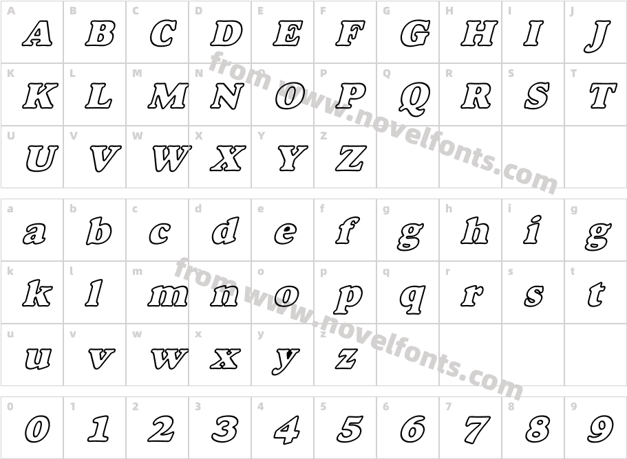 Alfredo Heavy Hollow Wide Bold ItalicCharacter Map