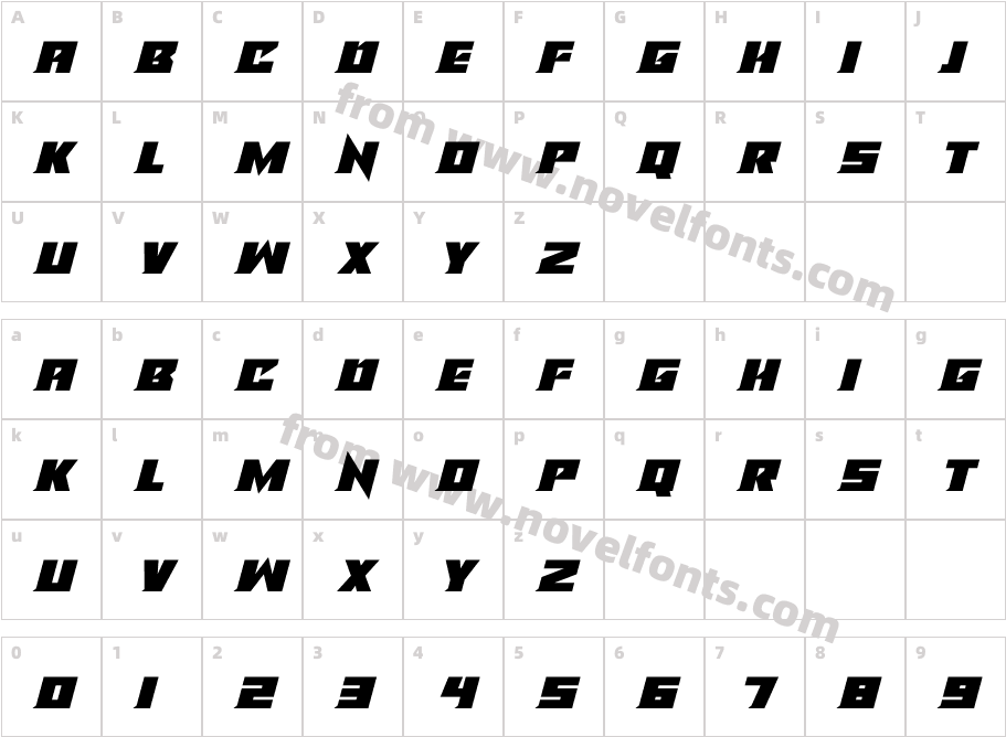 Alien Androids ItalicCharacter Map