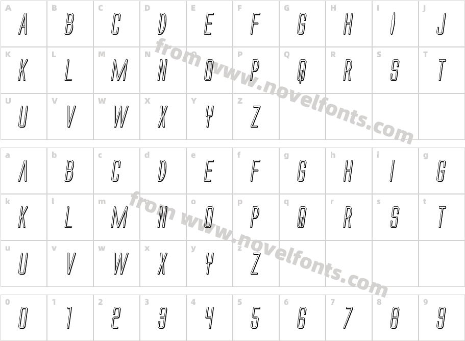 Alien League 3D ItalicCharacter Map