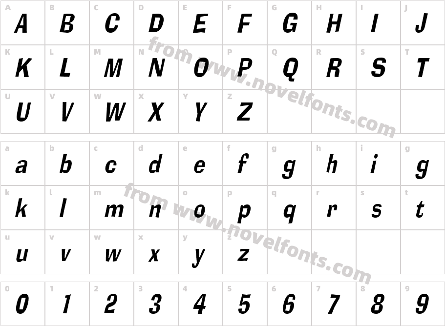 Alor Narrow Condensed ItalicCharacter Map