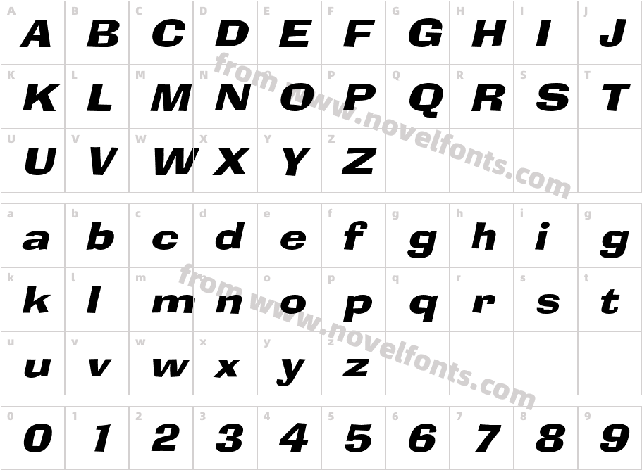 Alor Narrow Wide BoldItalicCharacter Map