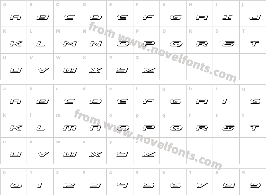 Alpha Men 3D ItalicCharacter Map