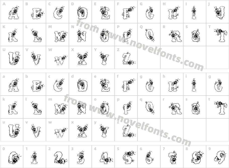 AlphaBizzyBeeCharacter Map