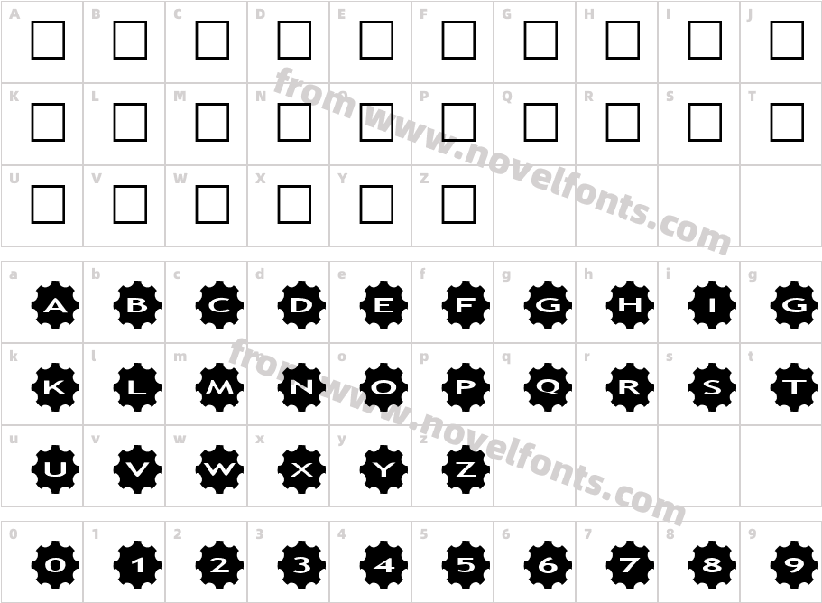 AlphaShapes gears 3Character Map