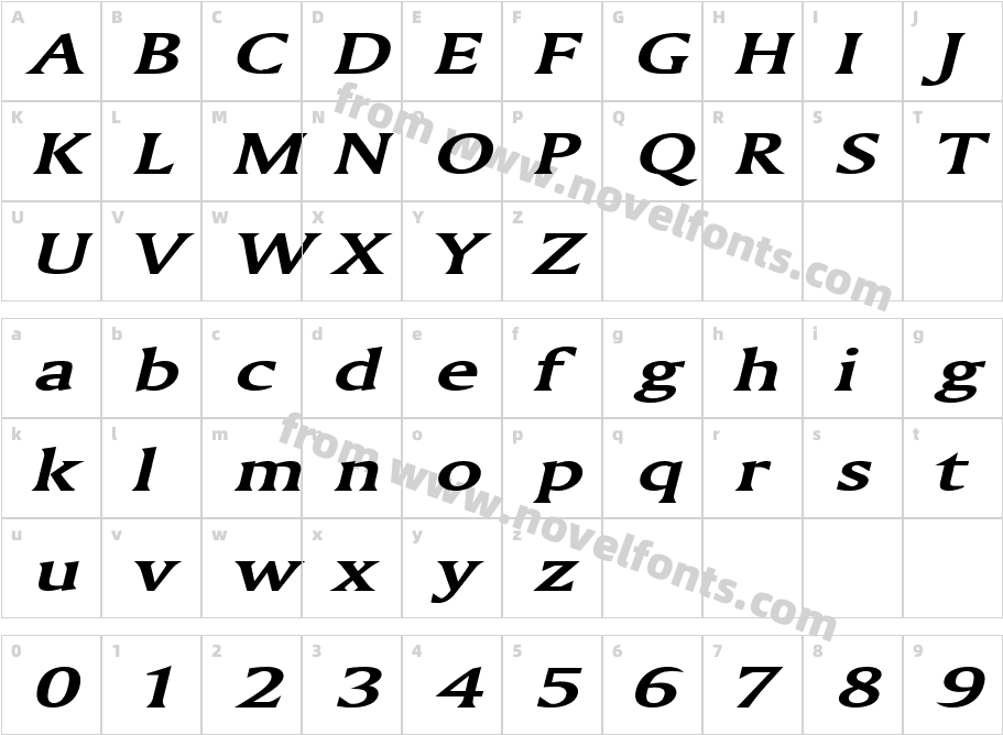 Ameretto Extended BoldItalicCharacter Map