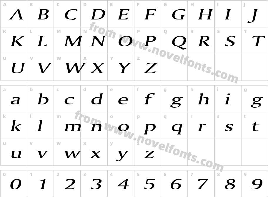 Ameretto Extended ItalicCharacter Map