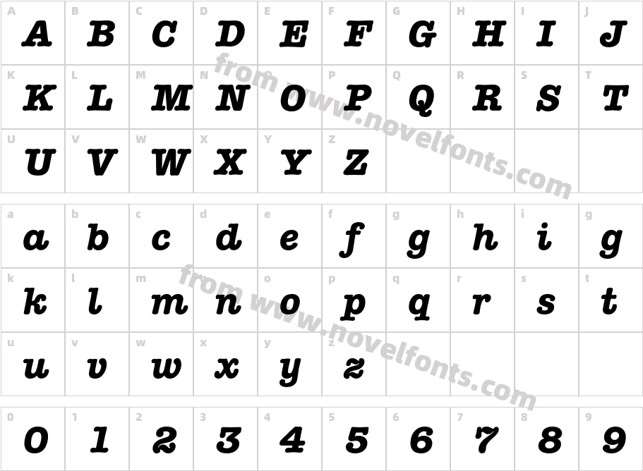 AmericanTypewriterStd-BdItCharacter Map