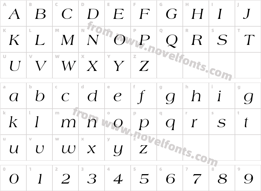 Americana Italic BTCharacter Map