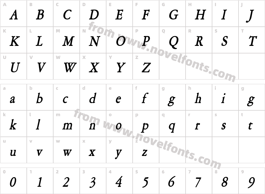 Amery Thin BoldItalicCharacter Map