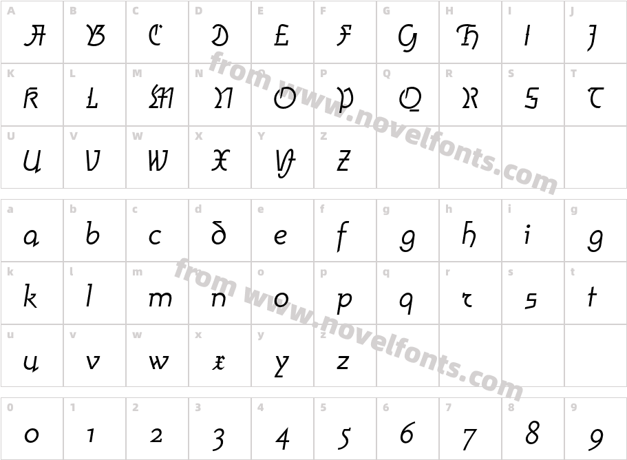 AmherstGothicSplit LT Std ItCharacter Map