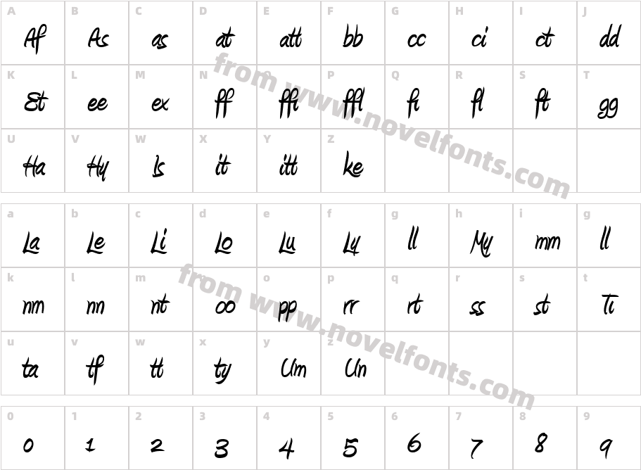 Amienne Ligatures BoldCharacter Map