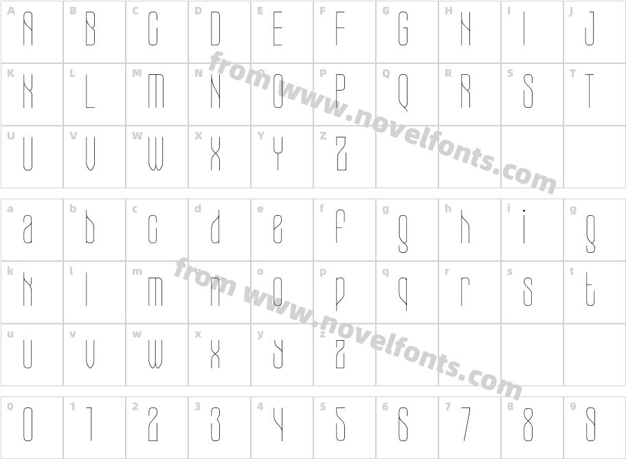 CONICALCONDENSEDThinCharacter Map