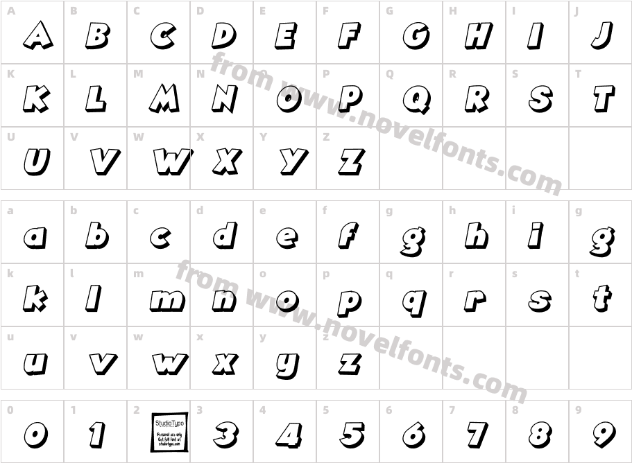 Angella Outline ItalicCharacter Map