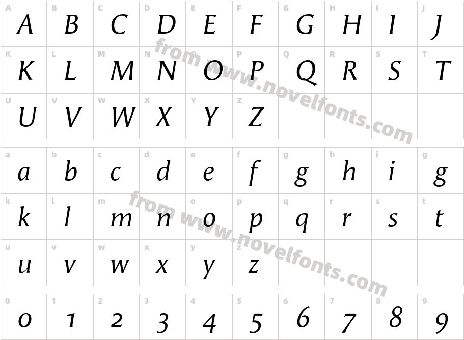 Angie ItalicOSFCharacter Map