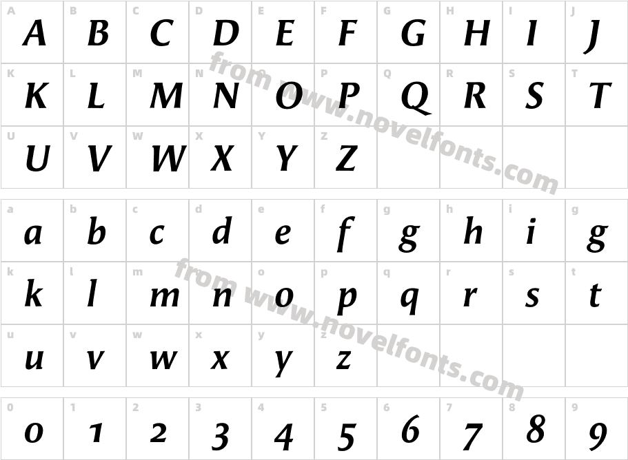 Angie-BoldItalicOSFCharacter Map