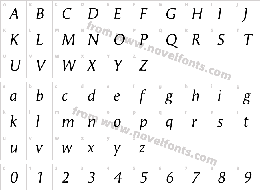 Angie-ItalicCharacter Map