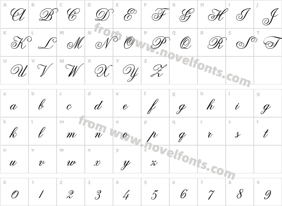 Anglia Script StandardCharacter Map