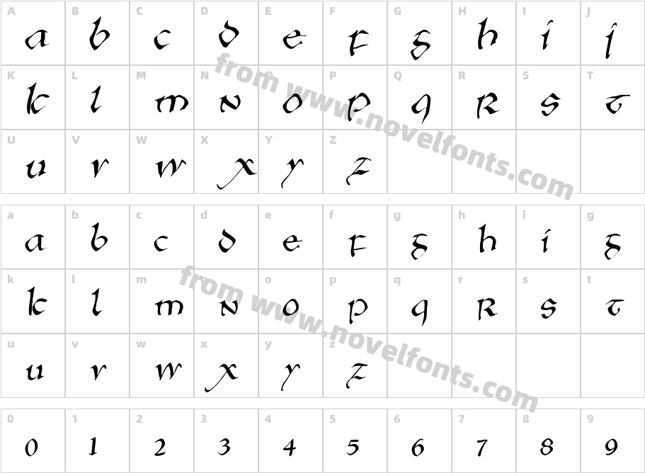 AngloSaxonItalicCharacter Map