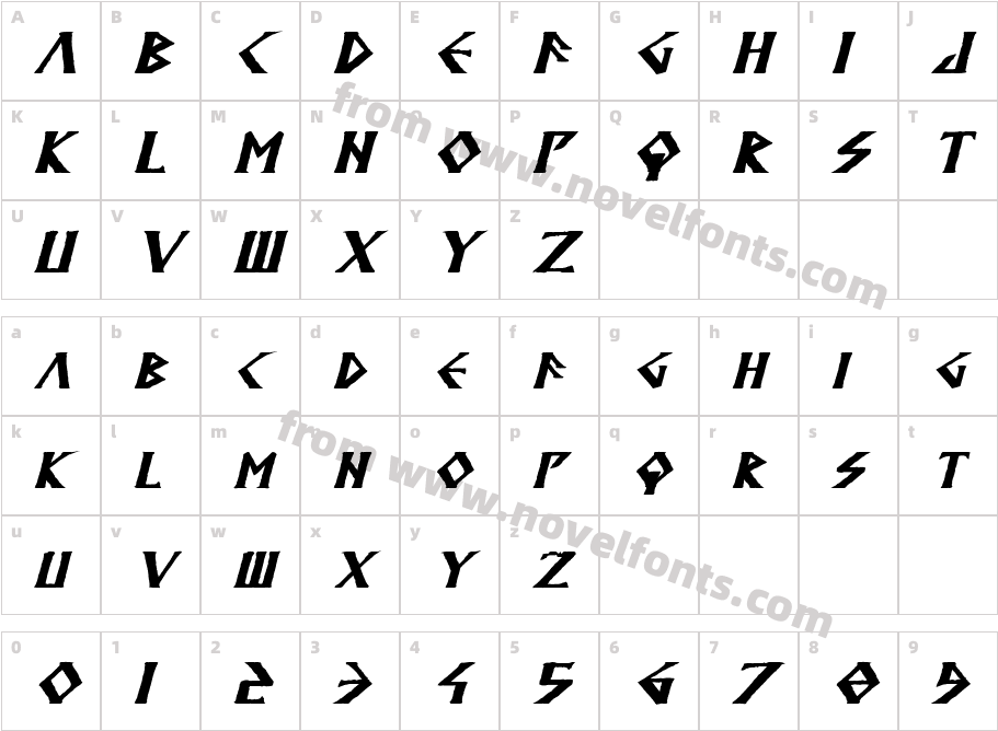 Anglodavek Bold ItalicCharacter Map