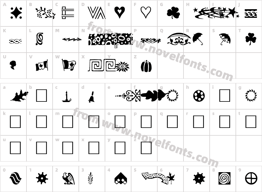 AngstDingbatsOneCharacter Map