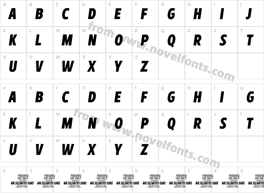 Antry Sans PERSONAL USE ONLY ItalicCharacter Map